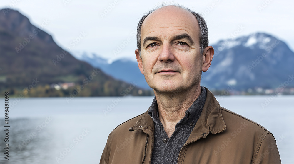 Middle-aged man with patchy uneven balding pattern on the top of his head highlighting visible insecurity Middle-aged man with patchy uneven balding pattern on the top of his head highlighting visible insecurity