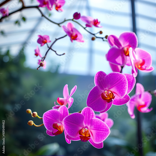 the dreamlike mirage of orchids performing a balletic dance, creating a magical and captivating aerial display. photo