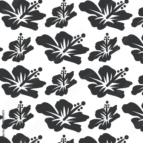 Hand drawn hibiscus floral Tropical seamless pattern.