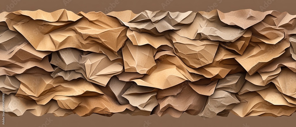 Abstract Textured Background of Crumpled Paper Layers in Earthy Tones, Featuring Shades of Brown, Beige, and Tan for Design Purposes Abstract Textured Background of Crumpled Paper Layers in Earthy Tones, Featuring Shades of Brown, Beige, and Tan for Design Purposes