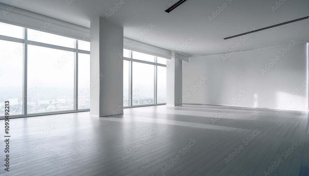 Clean empty white spacious interior with mock up place. 3D Rendering. Clean empty white spacious interior with mock up place. 3D Rendering.