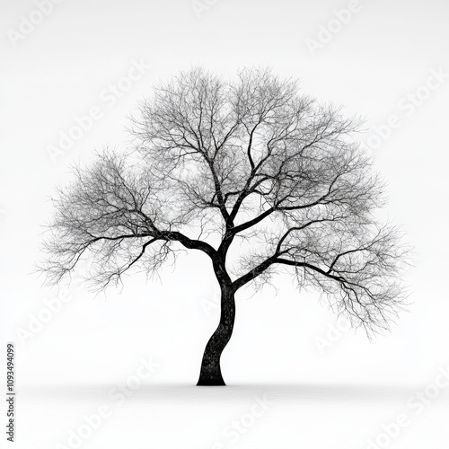 3d tree without leaves in bad condition, isolated on white flat background photo