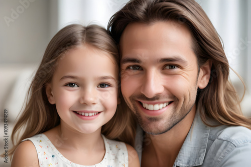 Happy father and daughter smiling together at home