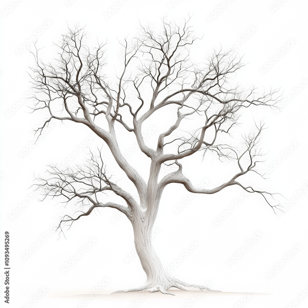 Fototapeta premium 3d tree without leaves in bad condition, isolated on white flat background