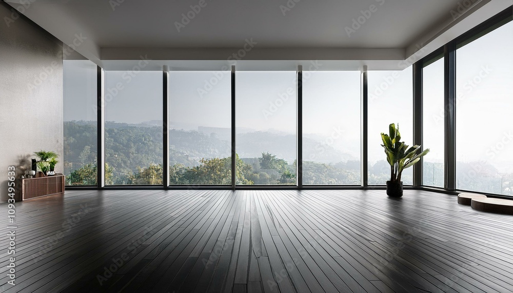 Fototapeta premium Modern dark white spacious interior with mock up place. 3D Rendering.