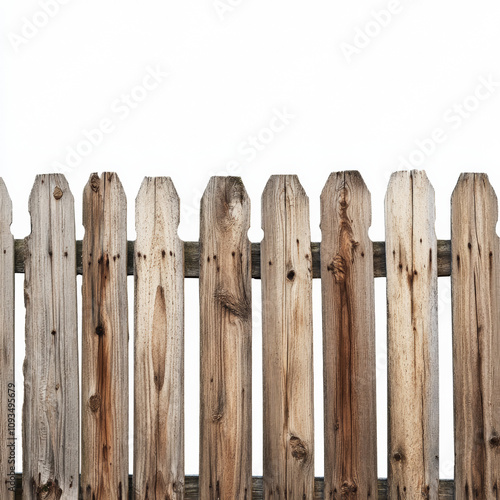 A wooden fence with a wooden post white background 