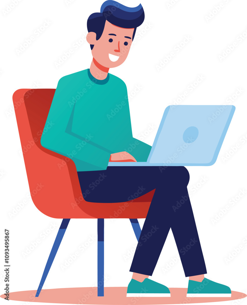 a boy is using his laptop vector a boy is using his laptop vector