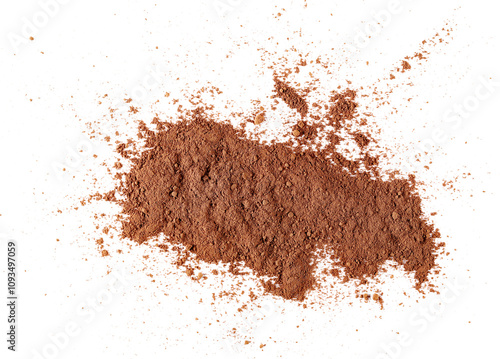 Pile cocoa powder isolated on white background photo