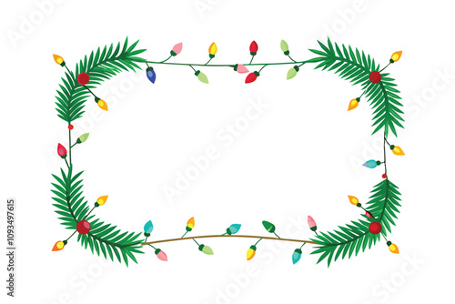 Christmas Wreath with Glowing Lights Vector - Festive Evergreen Garland Design, Realistic and Elegant Holiday Decor photo