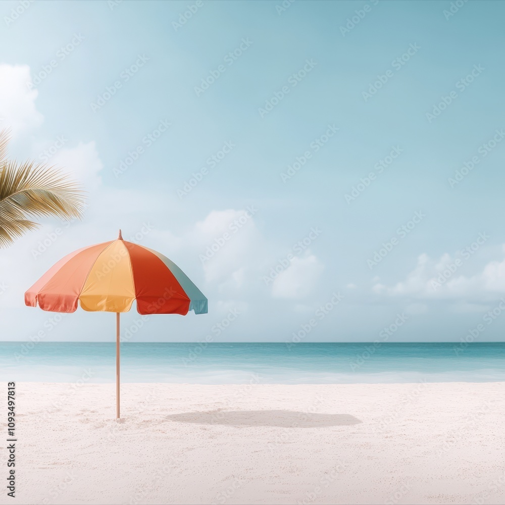 A vibrant beach scene featuring a colorful umbrella on the sand, ideal for vacation, travel, or summer-themed projects, Perfect for social media posts, blogs, or promotional materials, A vibrant beach scene featuring a colorful umbrella on the sand, ideal for vacation, travel, or summer-themed projects, Perfect for social media posts, blogs, or promotional materials,