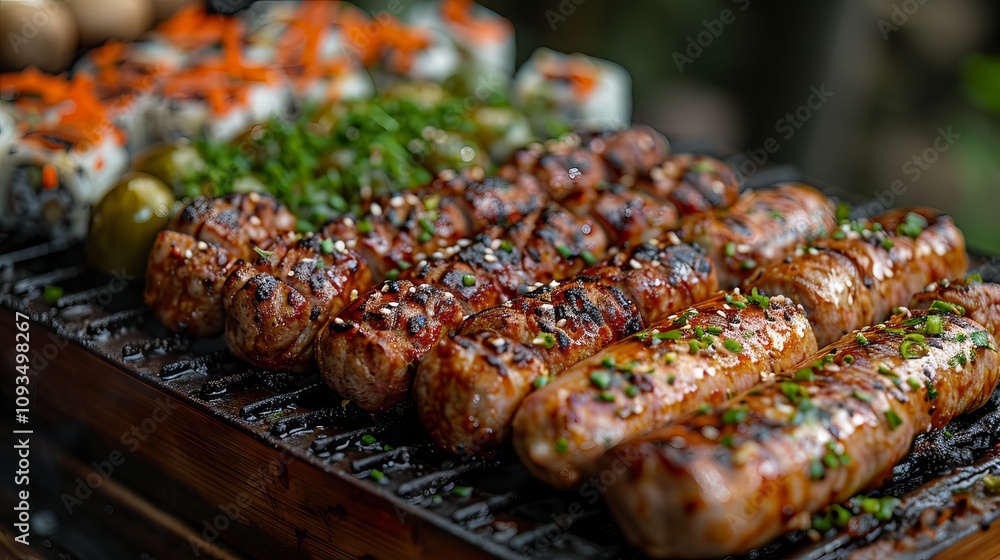 Grilled Rosemary Glazed Kebabs on Barbecue Grill for Summer BBQ Grilled Rosemary Glazed Kebabs on Barbecue Grill for Summer BBQ