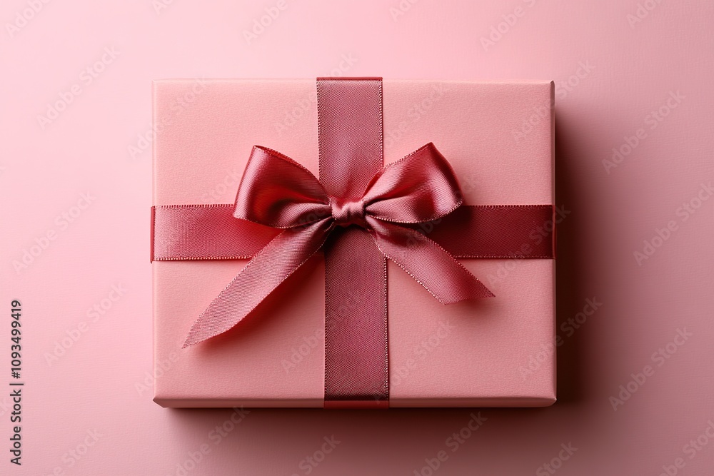 Gift box with satin ribbon bow, New Year and Christmas Gift box with satin ribbon bow, New Year and Christmas