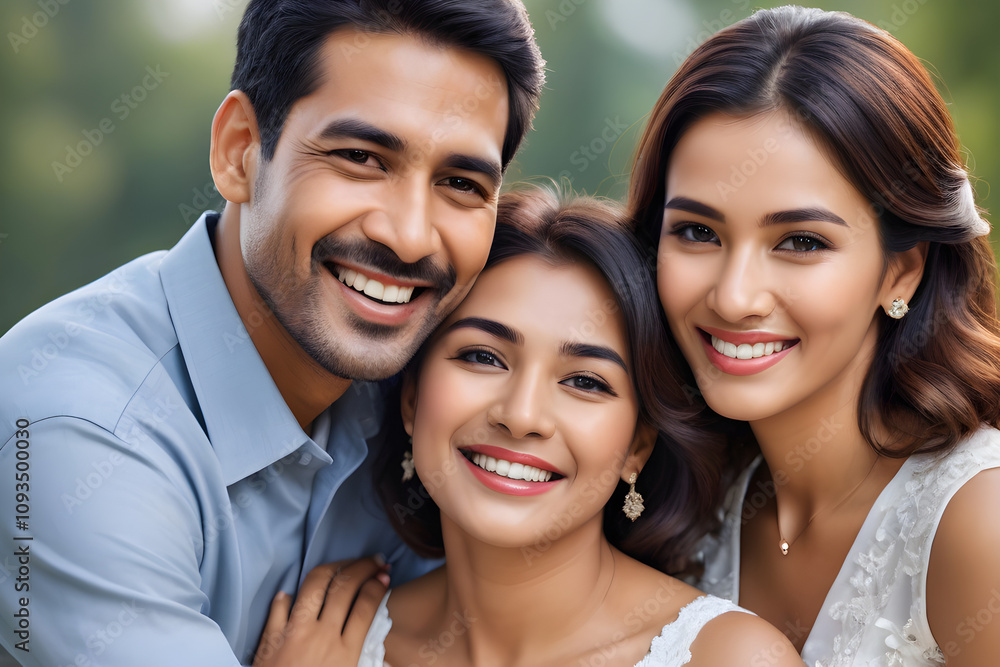 Fototapeta premium Happy indian family smiling together outdoors