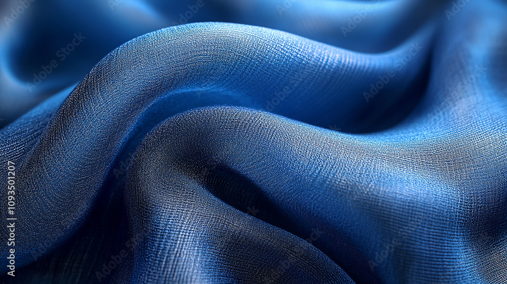 Naklejka premium Close-up of deep blue fabric with soft, wavy folds.