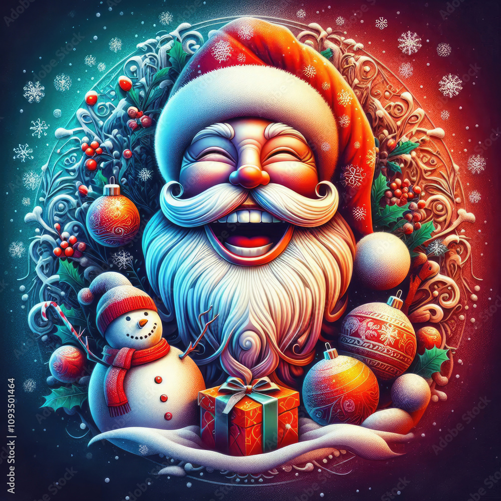 colourful santa claus icon illustration with beard and christmas decoration element colourful santa claus icon illustration with beard and christmas decoration element