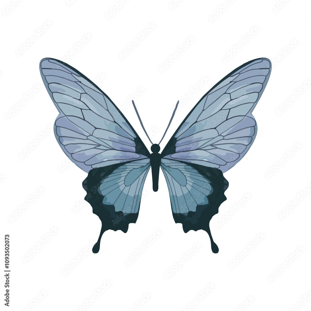 Blue butterfly vector. Aesthetic blue, lavender, purple, violet butterfly. Hand drawn pastel watercolor illustration. Can be used for greeting cards, banners, wallpaper, birthday card.