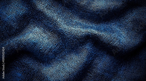 A visually dramatic dark blue fabric with deep flowing folds creates a rich and mysterious atmosphere, capturing a sense of elegance and sophistication. photo