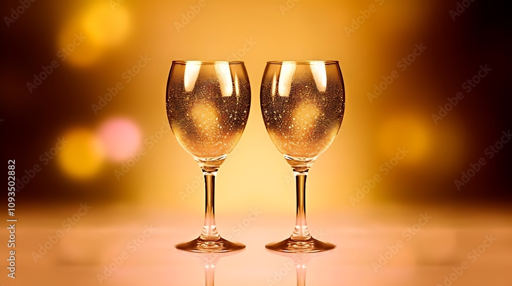Two Glasses of Sparkling Wine Against a Golden Background Two Glasses of Sparkling Wine Against a Golden Background
