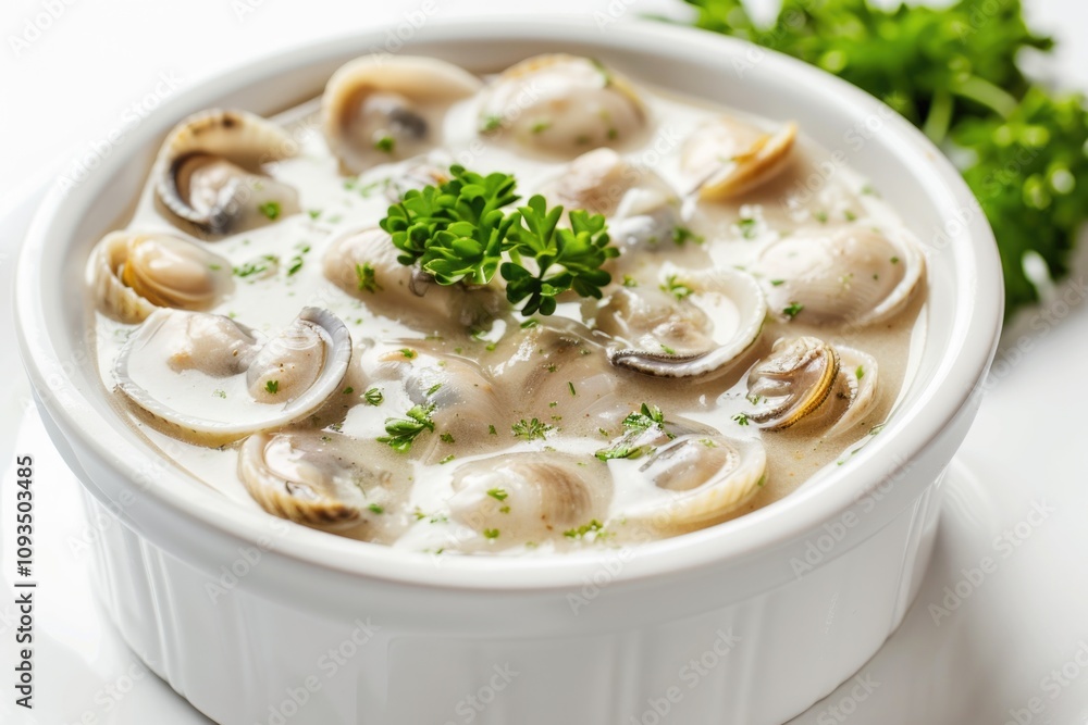 Freshly caught clams served on a white plate, perfect for seafood appetizers or main courses Freshly caught clams served on a white plate, perfect for seafood appetizers or main courses