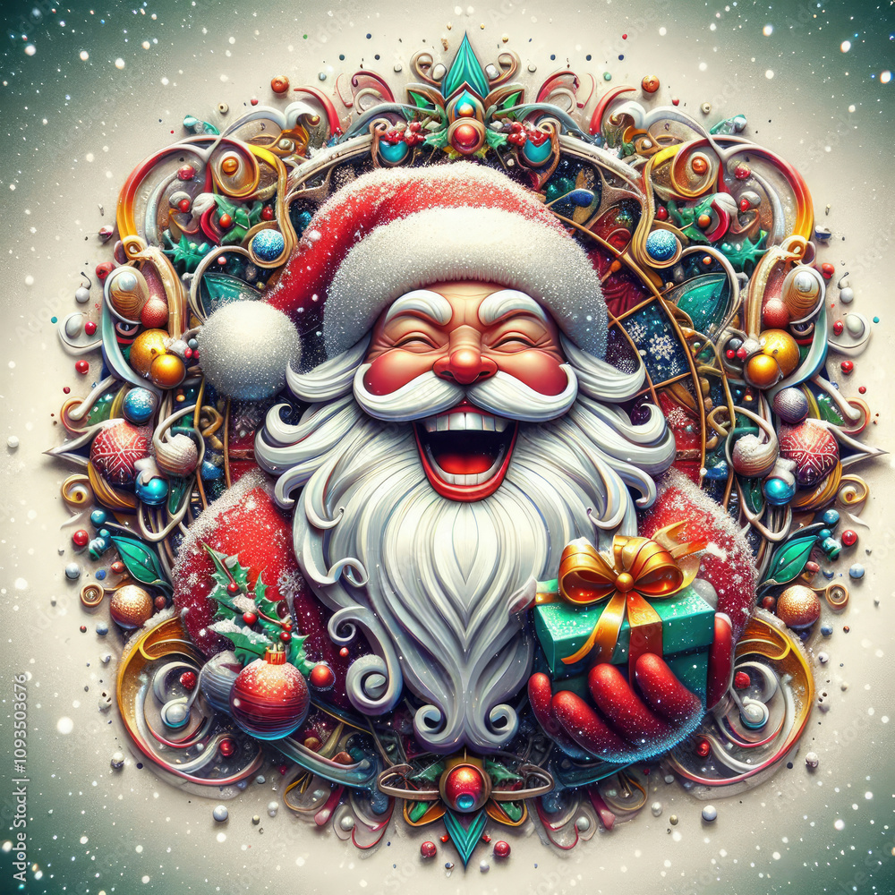 colourful santa claus icon illustration with beard and christmas decoration element colourful santa claus icon illustration with beard and christmas decoration element