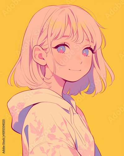 Vibrant Portrait of Anime Girl with Blonde Hair and Blue Eyes