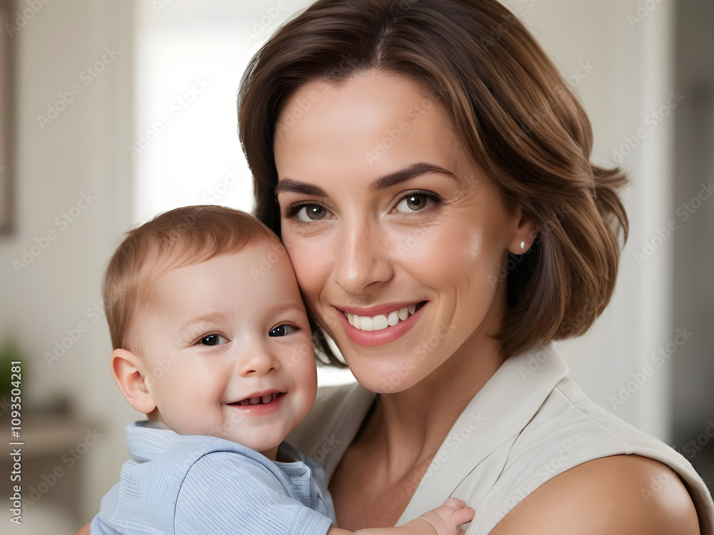 Happy mother holding and smiling at her baby boy at home Happy mother holding and smiling at her baby boy at home
