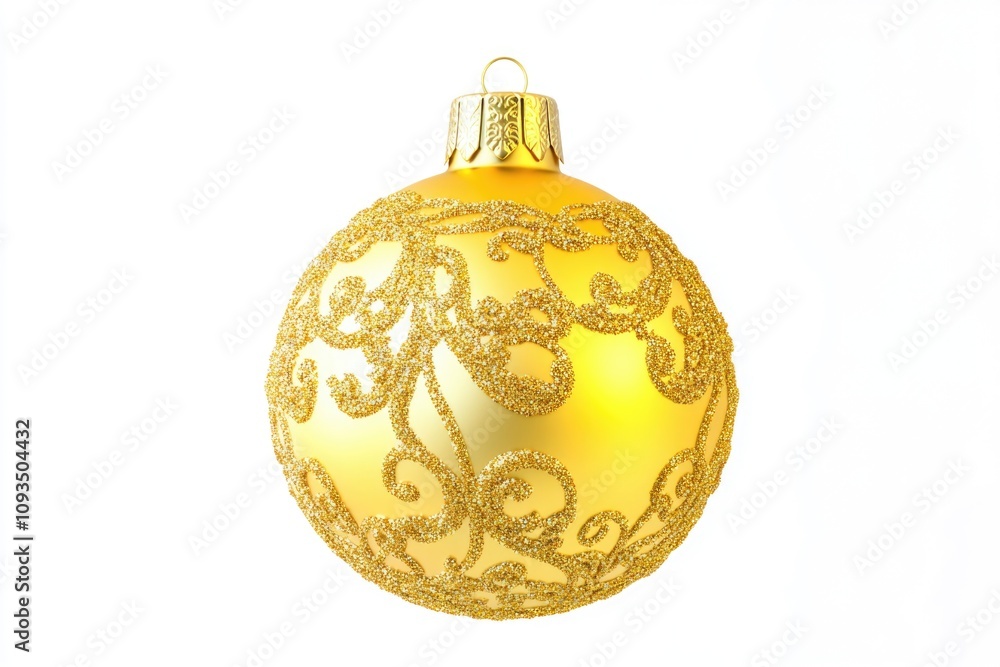 A golden Christmas decoration suspended from a thread, ideal for seasonal and holiday uses A golden Christmas decoration suspended from a thread, ideal for seasonal and holiday uses