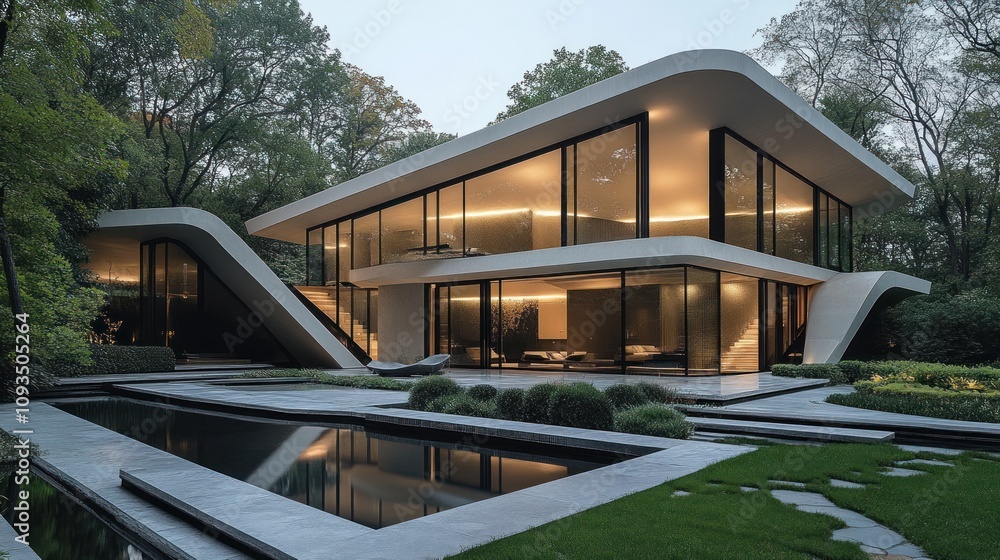 Modern Architectural Masterpiece: Curvilinear Design Meets Tranquil Landscape Modern Architectural Masterpiece: Curvilinear Design Meets Tranquil Landscape