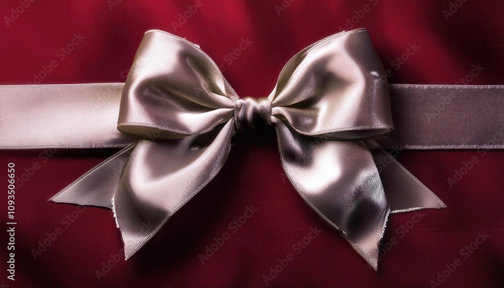 Luxurious Silver Satin Bow on a Rich Red Background. Ideal for Holiday Gift Wrapping, Elegant Event Invitations, Festive Décor Concepts, Luxury Branding, or Premium Packaging Design Inspirations Luxurious Silver Satin Bow on a Rich Red Background. Ideal for Holiday Gift Wrapping, Elegant Event Invitations, Festive Décor Concepts, Luxury Branding, or Premium Packaging Design Inspirations