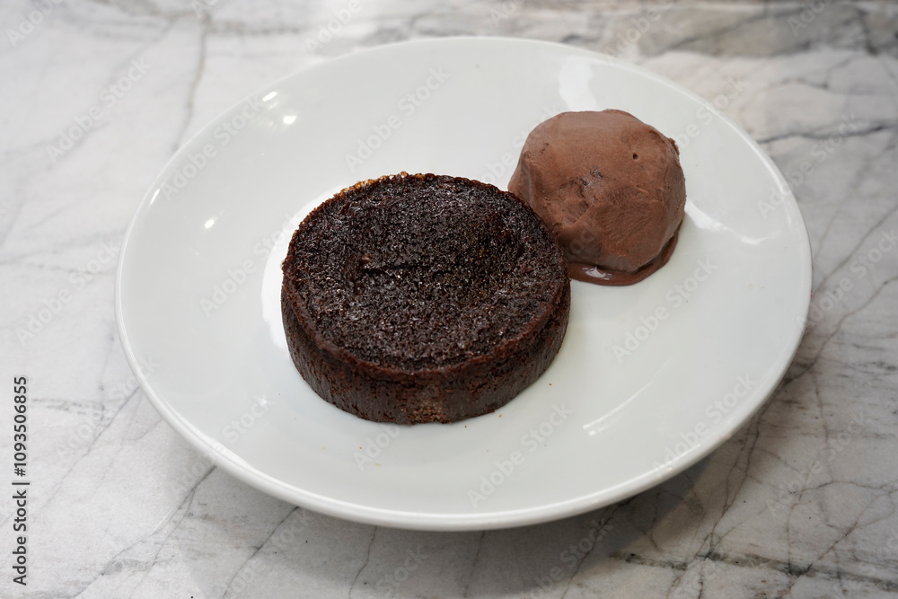 soufflé and ice cream serving, restaurant or café-style presentation soufflé and ice cream serving, restaurant or café-style presentation