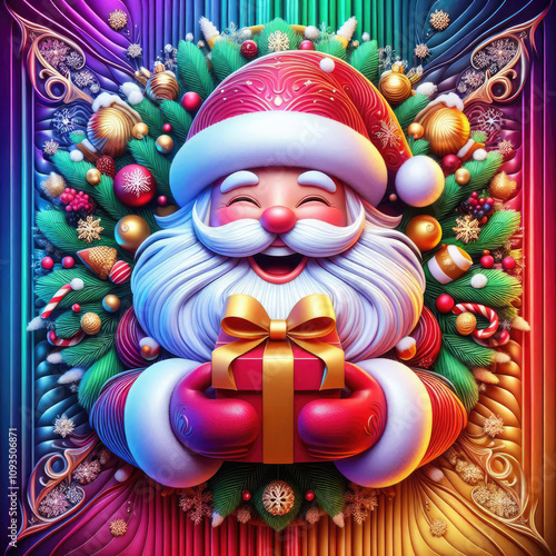 colourful santa claus icon illustration with beard and christmas decoration element