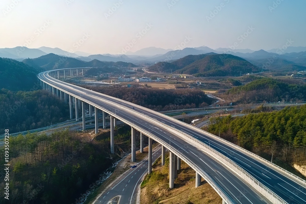 Top view photo of multilevel bridge highway road Top view photo of multilevel bridge highway road