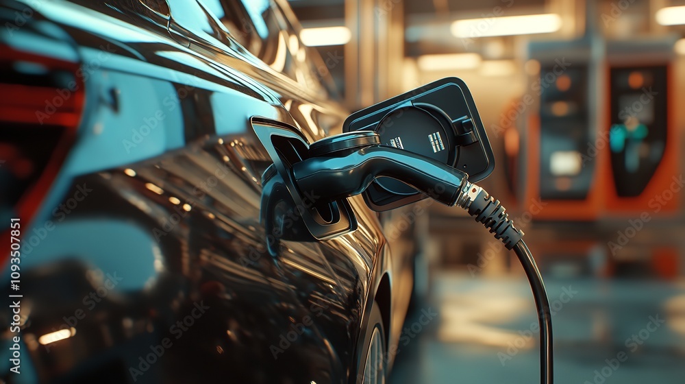 Close-up of a gas pump nozzle filling a car at night. Close-up of a gas pump nozzle filling a car at night.