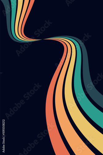 Retrofuturism poster design in trendy retro line style. Modern art poster retro vintage style 70s stripes background template lines shapes vector design.
