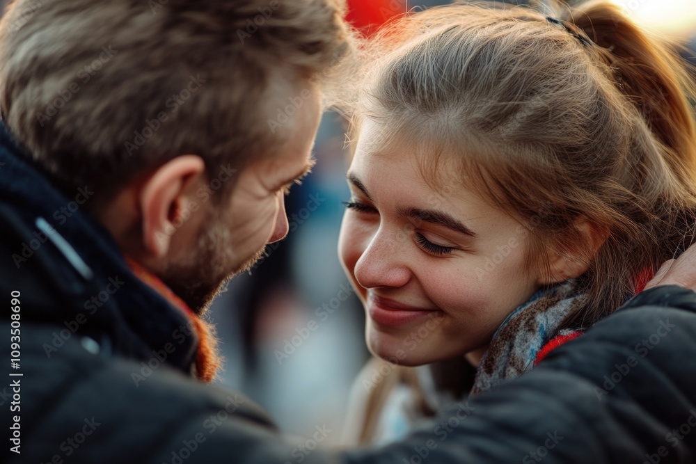 A man and a woman look into each other's eyes, with a romantic atmosphere A man and a woman look into each other's eyes, with a romantic atmosphere