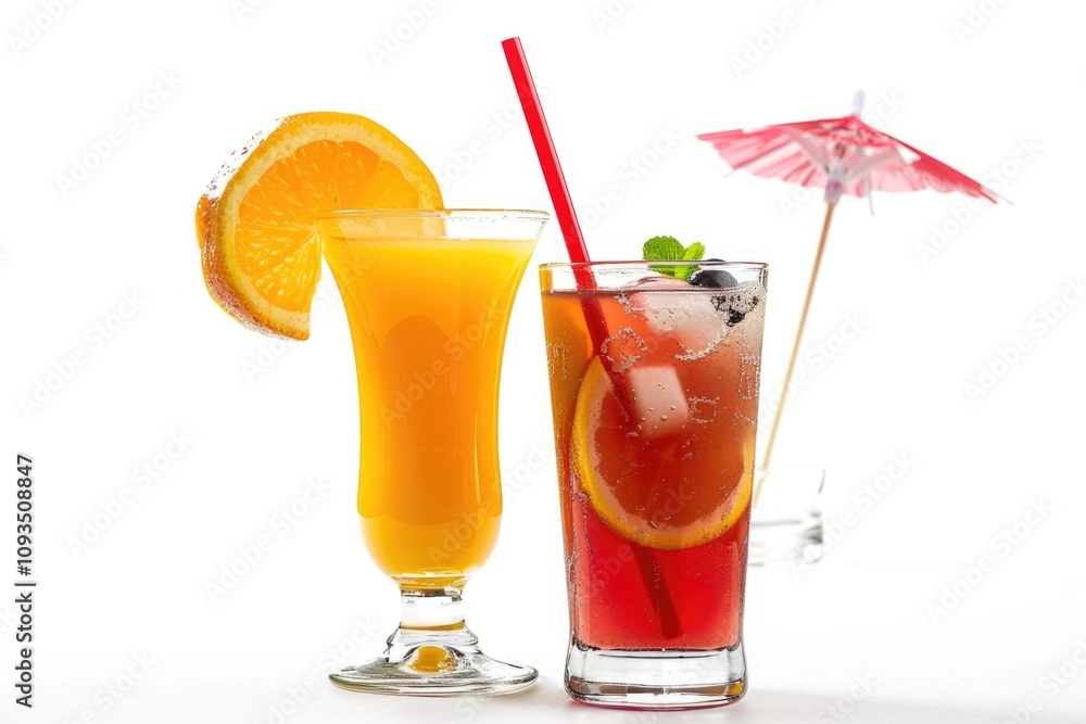 A pair of glasses filled with various drinks, perfect for a social gathering or party