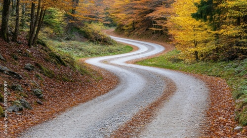 Winding Autumn Road Through Colorful Forest