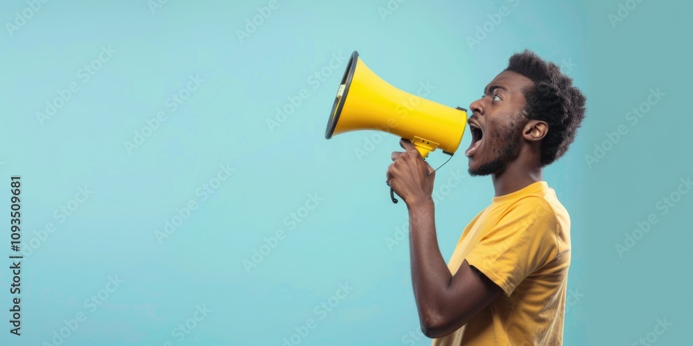 A person holding a megaphone, useful for public speaking or events A person holding a megaphone, useful for public speaking or events