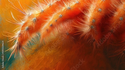 Fiery Orange Cactus Close Up Detailed Texture photo