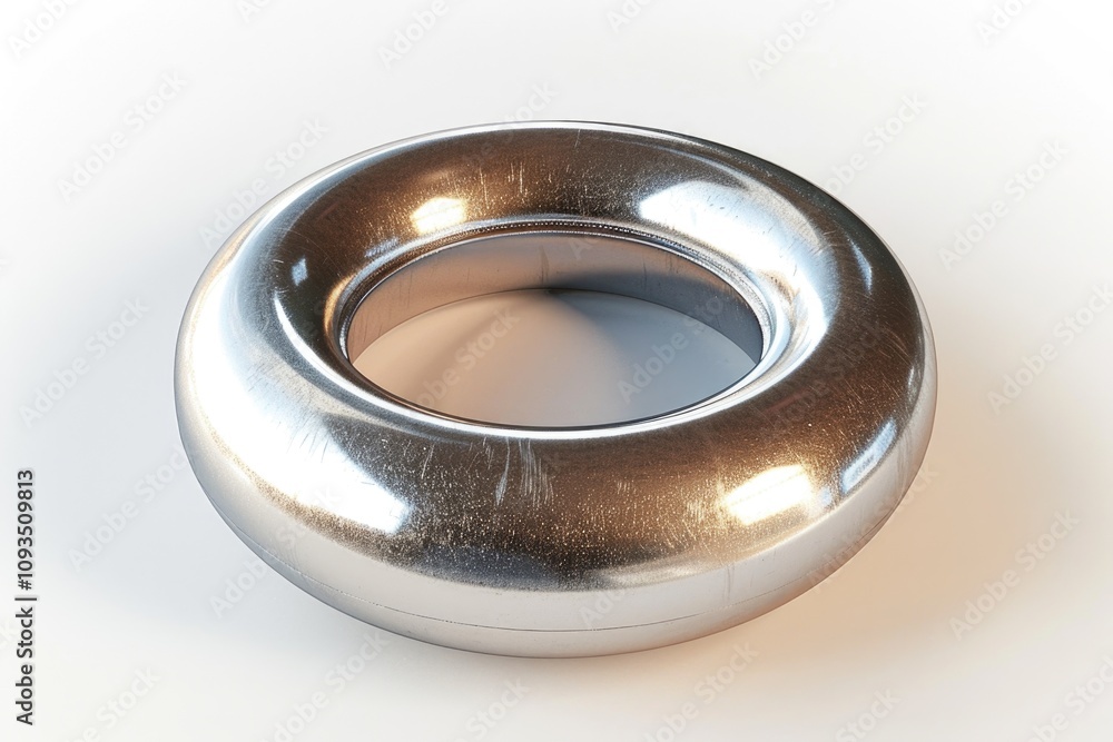 A shiny metal object placed on a white surface, suitable for use in product photography or as a design element A shiny metal object placed on a white surface, suitable for use in product photography or as a design element