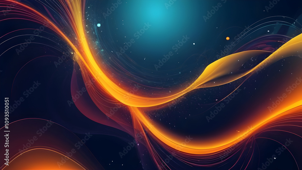 Fototapeta premium Abstract orange and blue waves flowing across space