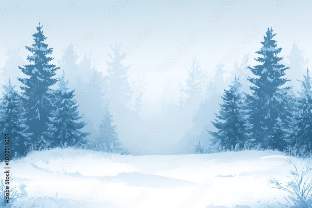 A snowy forest scene with coniferous trees, highlighted by a hoarfrost-covered background. A snowy forest scene with coniferous trees, highlighted by a hoarfrost-covered background.