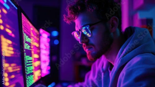 Wallpaper Mural A person looking at a computer screen with glasses on, possibly working or researching Torontodigital.ca