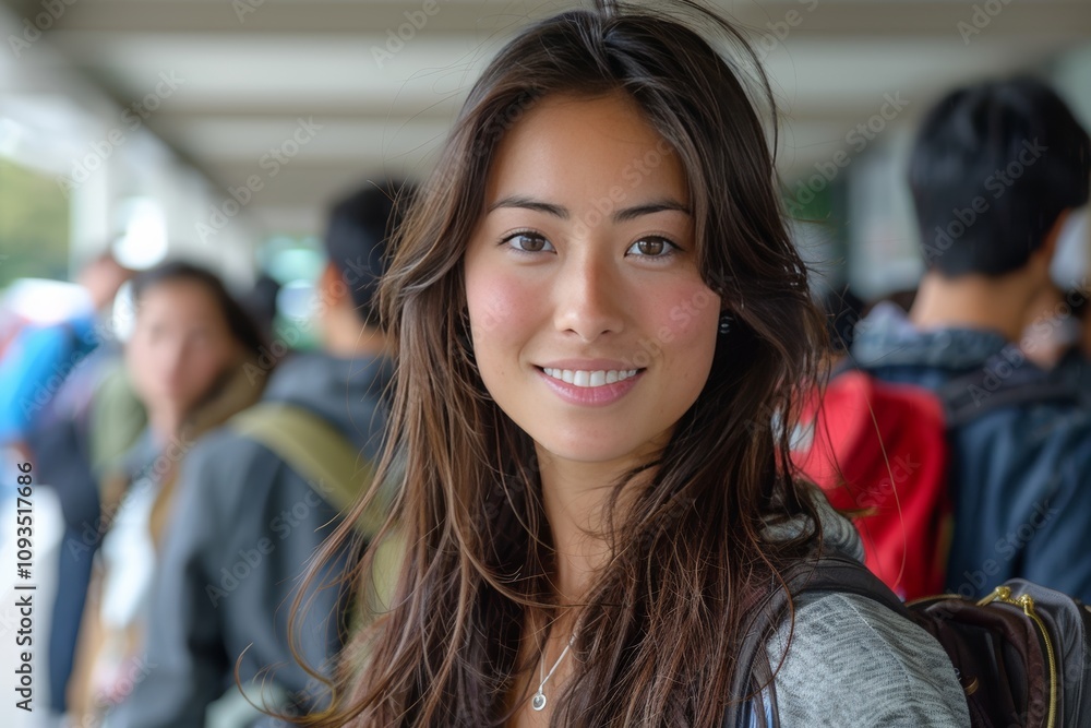 Confident Student Smiling Outdoors at University for a Bright Portrait Confident Student Smiling Outdoors at University for a Bright Portrait