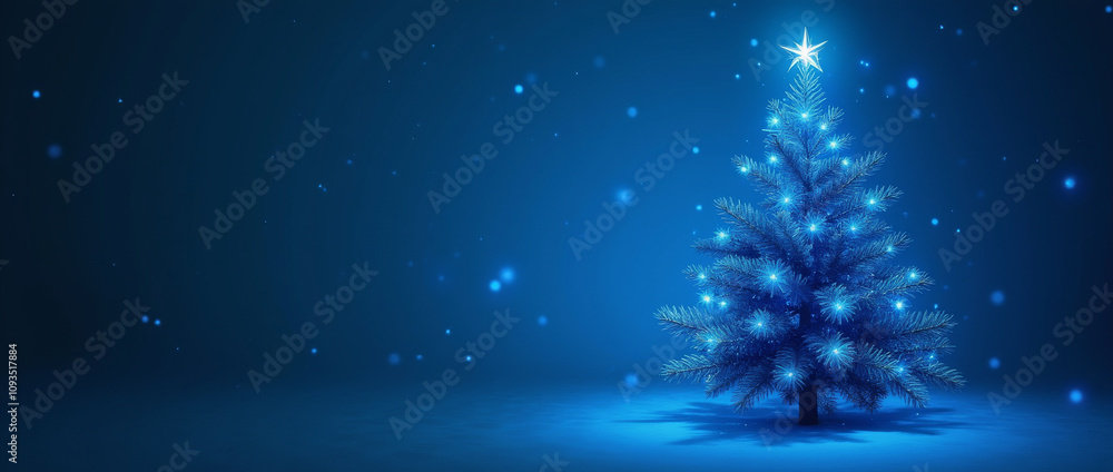 Christmas Blue Tree with Blue Light on the Left Side of the Image Christmas Blue Tree with Blue Light on the Left Side of the Image