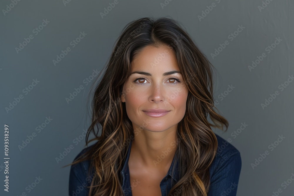 Confident Brunette Businesswoman Smiling Against a Gray Background Confident Brunette Businesswoman Smiling Against a Gray Background