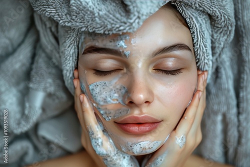 Young Woman Enjoying a Relaxing Facial Massage in Spa for Wellness