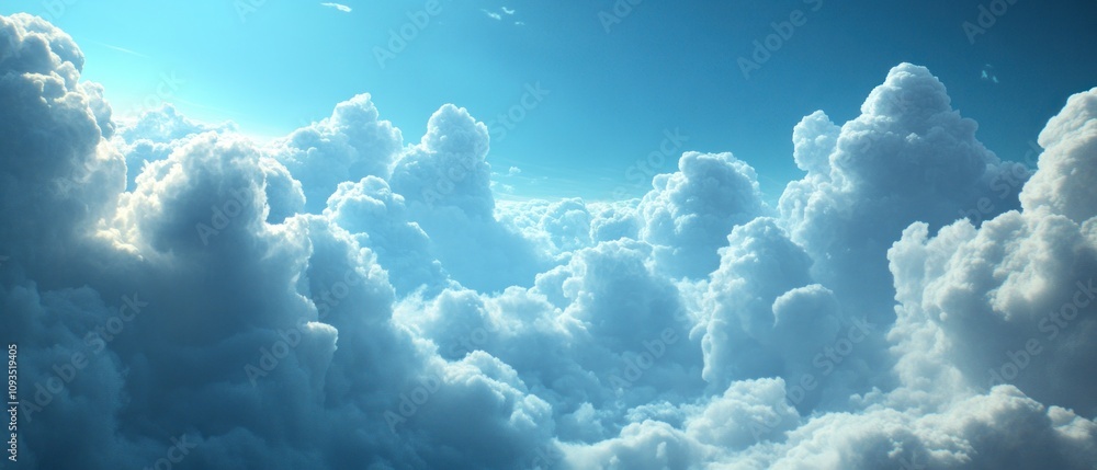 A serene view of fluffy clouds against a bright blue sky, evoking tranquility and peace. A serene view of fluffy clouds against a bright blue sky, evoking tranquility and peace.