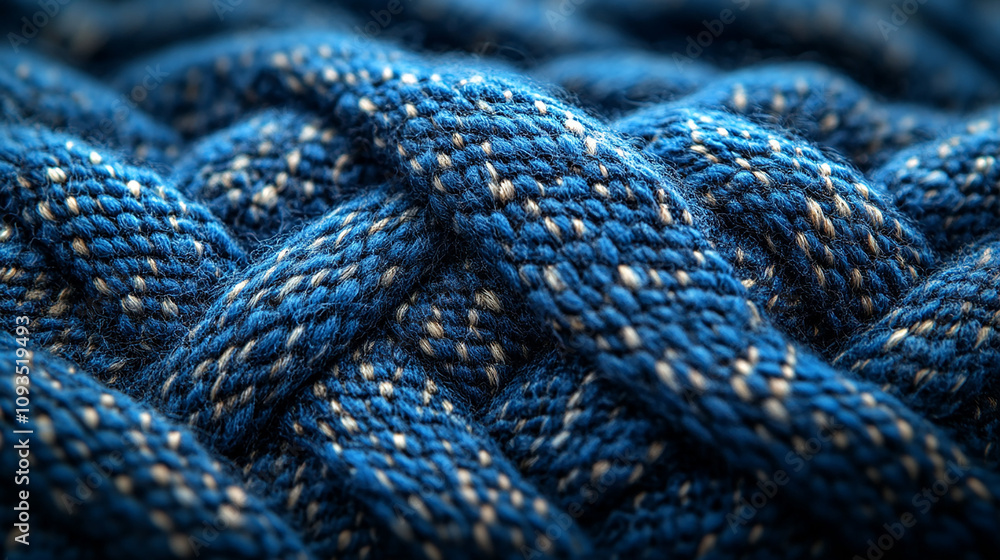 Close-up of tightly woven, dark blue fabric with light blue/gray threads Close-up of tightly woven, dark blue fabric with light blue/gray threads