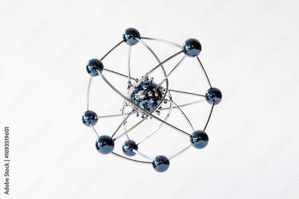 A unique timepiece featuring a metal body and blue balls, great for decorative or commercial use A unique timepiece featuring a metal body and blue balls, great for decorative or commercial use